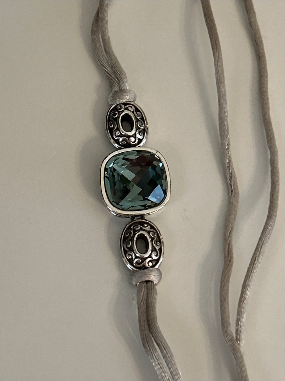 Brighton Jewelry Silver-Tone Necklace and Bracelet Set with Teal Glass Pendants - Picture 4 of 5